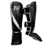 JIN GEAR レッグガード Premium Model 本革 黒/シルバー [jg-pt-shinguard-premium-leather-bksv]