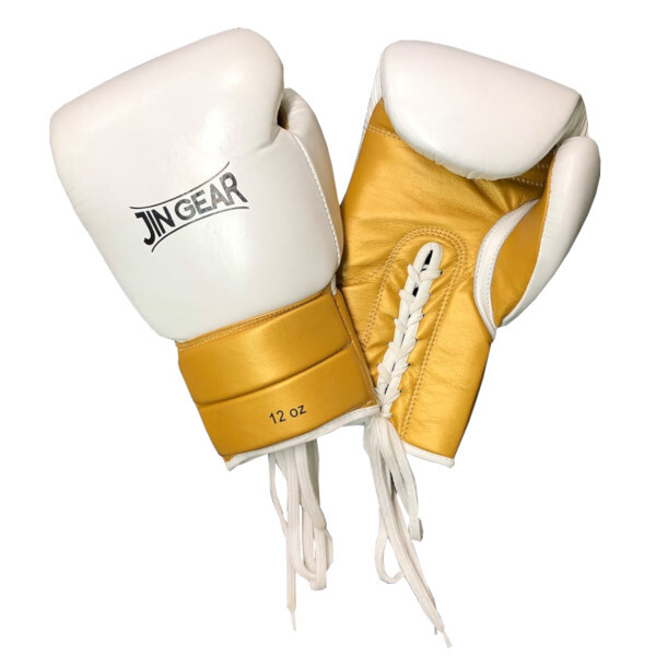 【SALE】JIN GEAR ボクシンググローブ プロモデル 本革 白ゴールド[jg-gv-boxing-leather-pro-whgd]