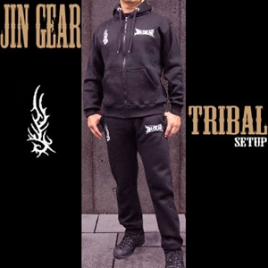JIN GEAR Tribal Model パーカー セットアップ　黒