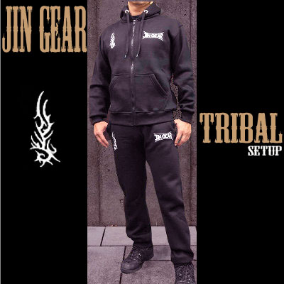 JIN GEAR Tribal Model パーカー セットアップ 黒[jg-hd-setup-tribal-bk]